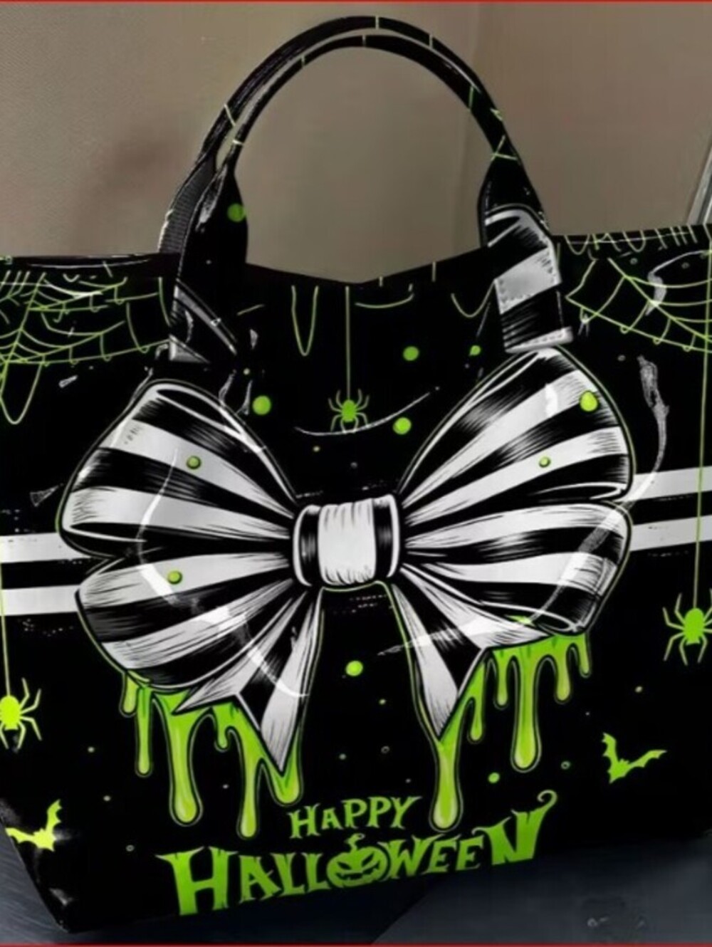 Halloween Themed Black Tote Bag with Dripping Bow Design nwot